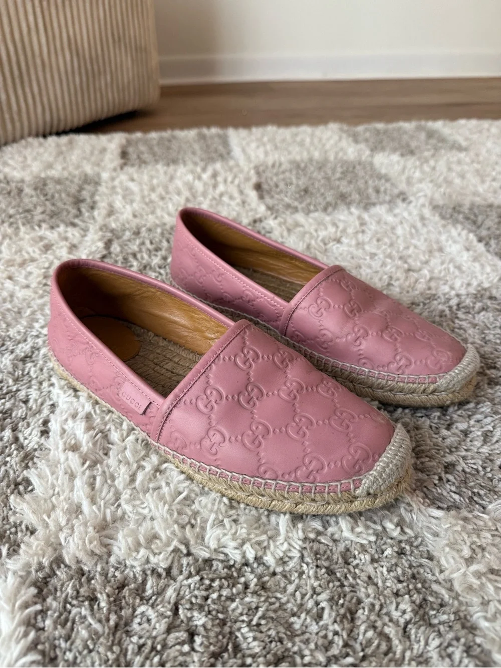 Gucci Pink GG Embossed Leather Espadrilles